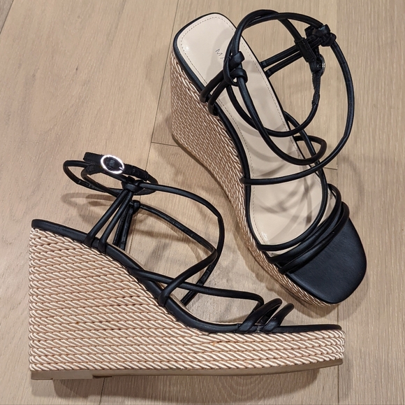 Black Strappy Wedge Sandals - Picture 1 of 11